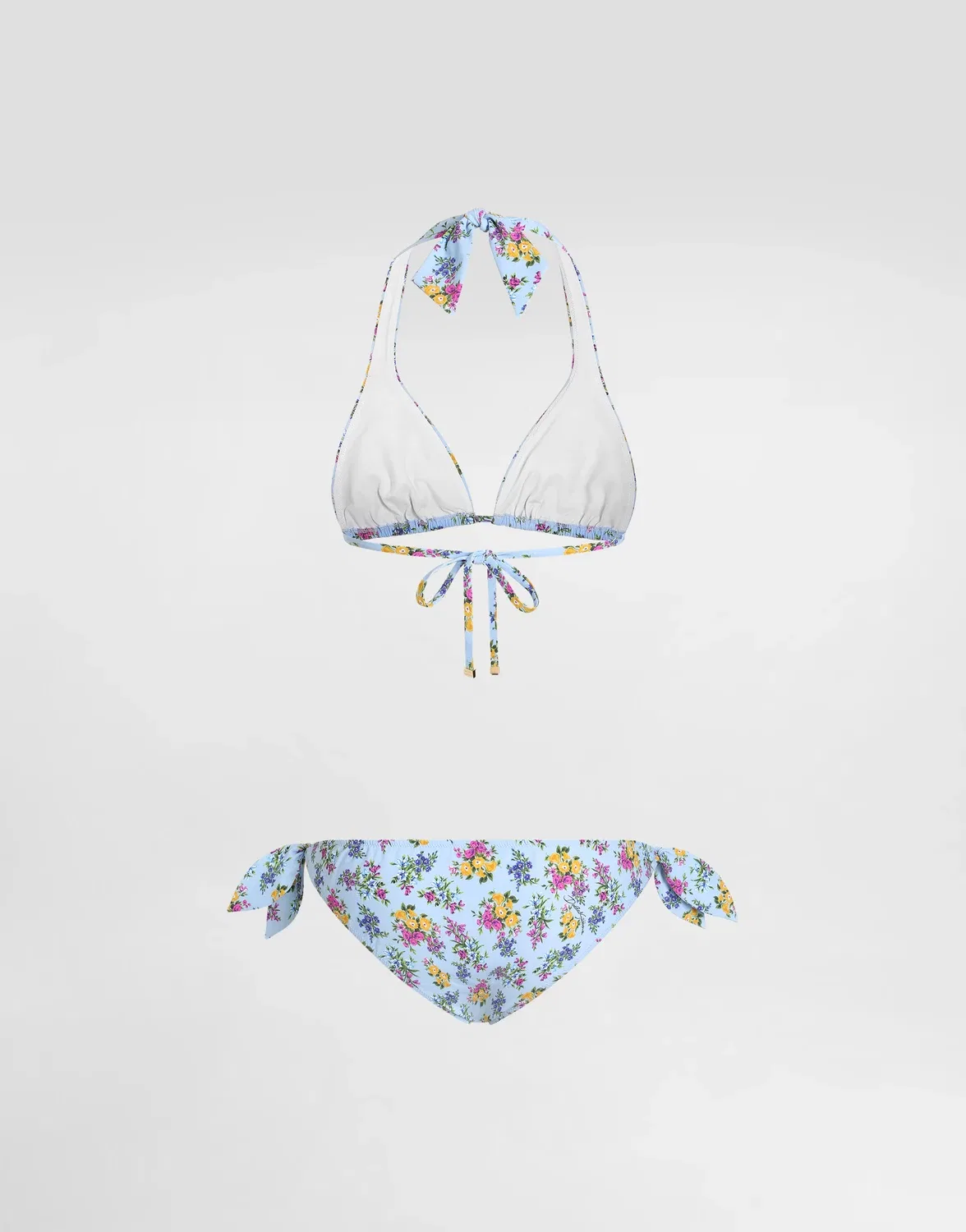 Маленькое раздвижное треугольное бикини с цветочным принтом DOLCE & GABBANA, голубой — фото 2