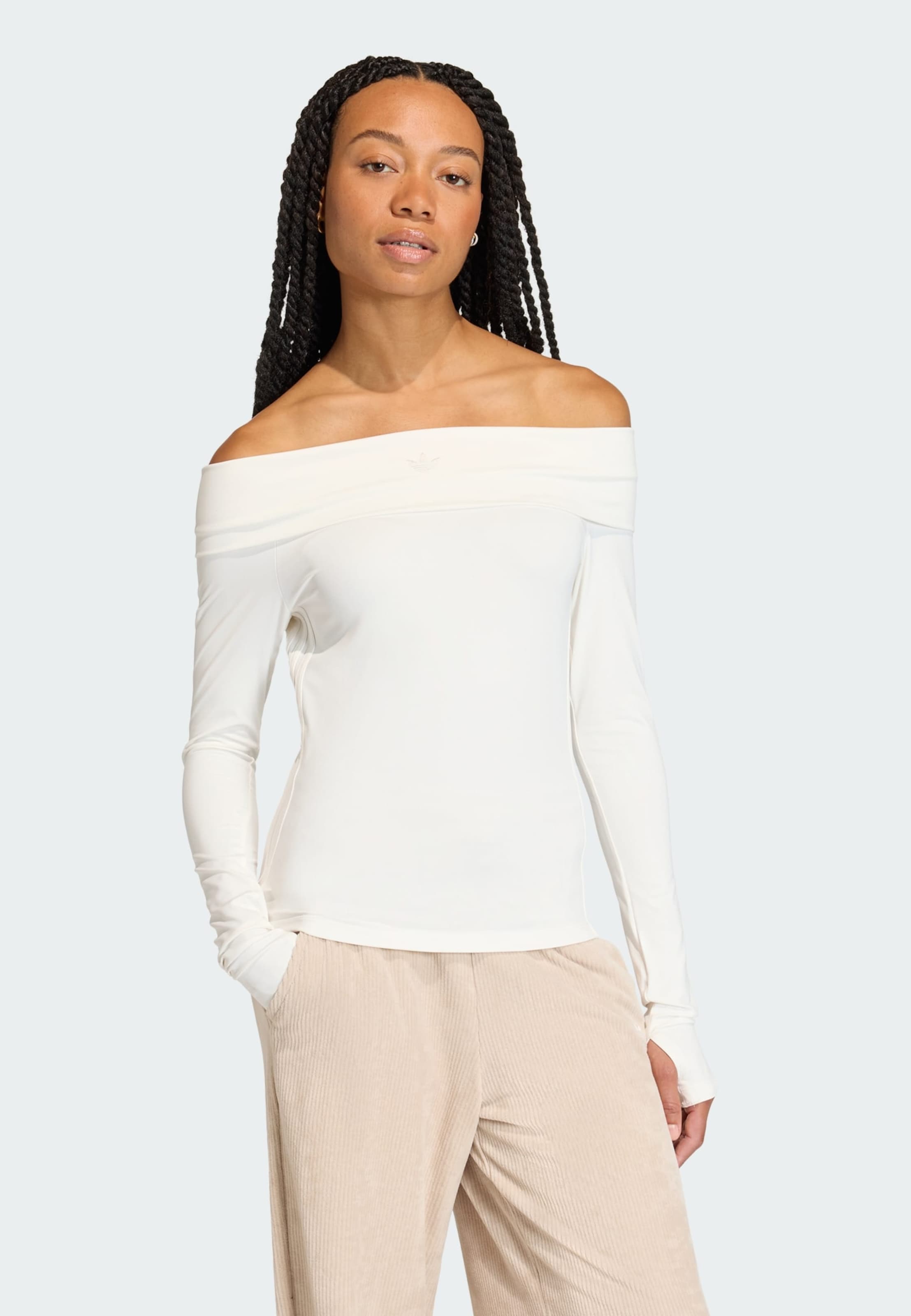 Adidas Originals Лонгслив 'OFF-SHOULDER LONG SLEEVE' в белом цвете — фото 2