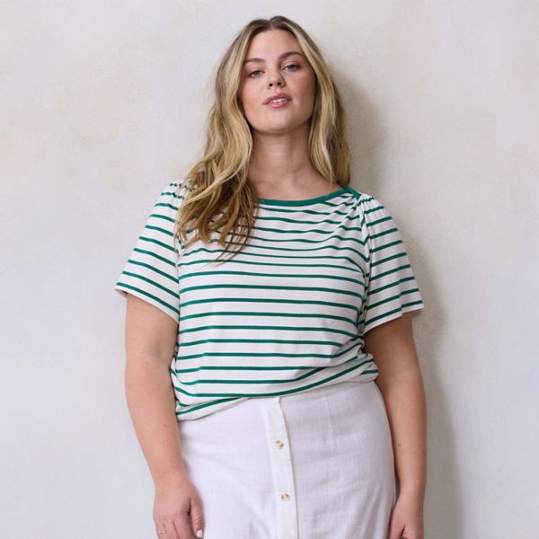 

Футболка большого размера с вырезом-конвертом Lc Lauren Conrad, цвет green lori stripe