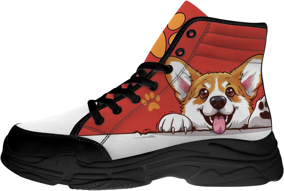

Высокие кеды с корги для женщин и мужчин, парусиновые платформенные туфли на шнуровке, подарки с корги для нее и для него Generic, красный