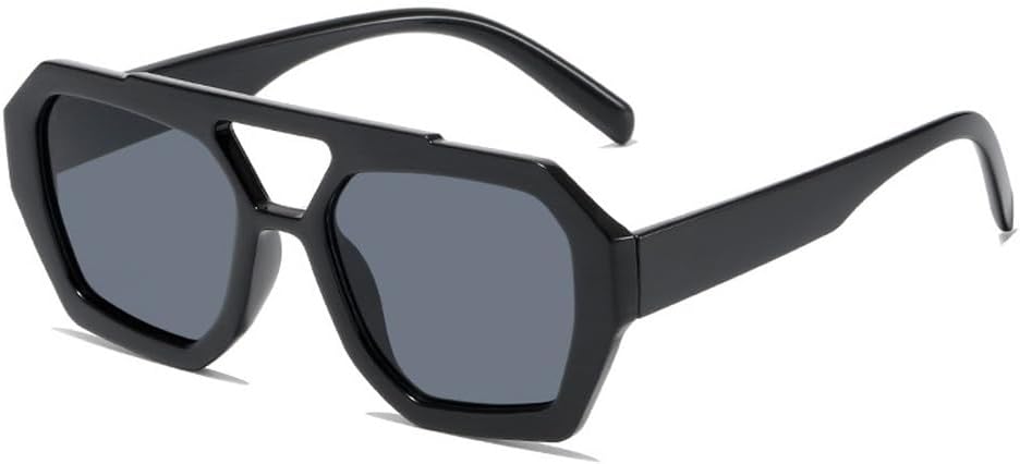 

Ретро солнцезащитные очки с двойной перемычкой для женщин, модные очки с прозрачными линзами Ocean, трендовые солнцезащитные очки Polygon с защитой от УФ-излучения UV400 для мужчин TKKTLLT, Black Grey