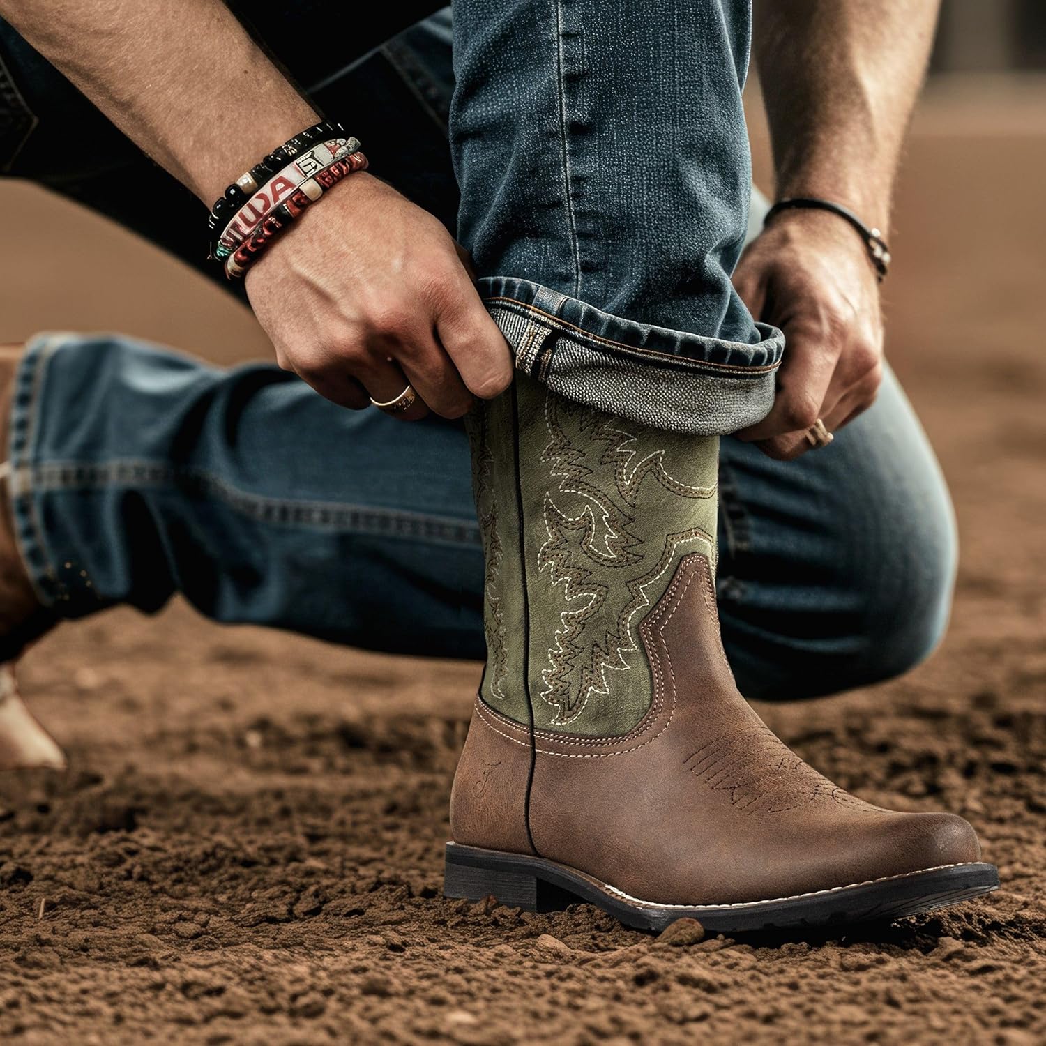 Мужские ковбойские ботинки J's.o.l.e Western, круглый носок, ботинки, без шнуровки, из ПУ кожи с вышивкой, повседневные и нарядные, коричневые J’S.O.L.E — фото 4