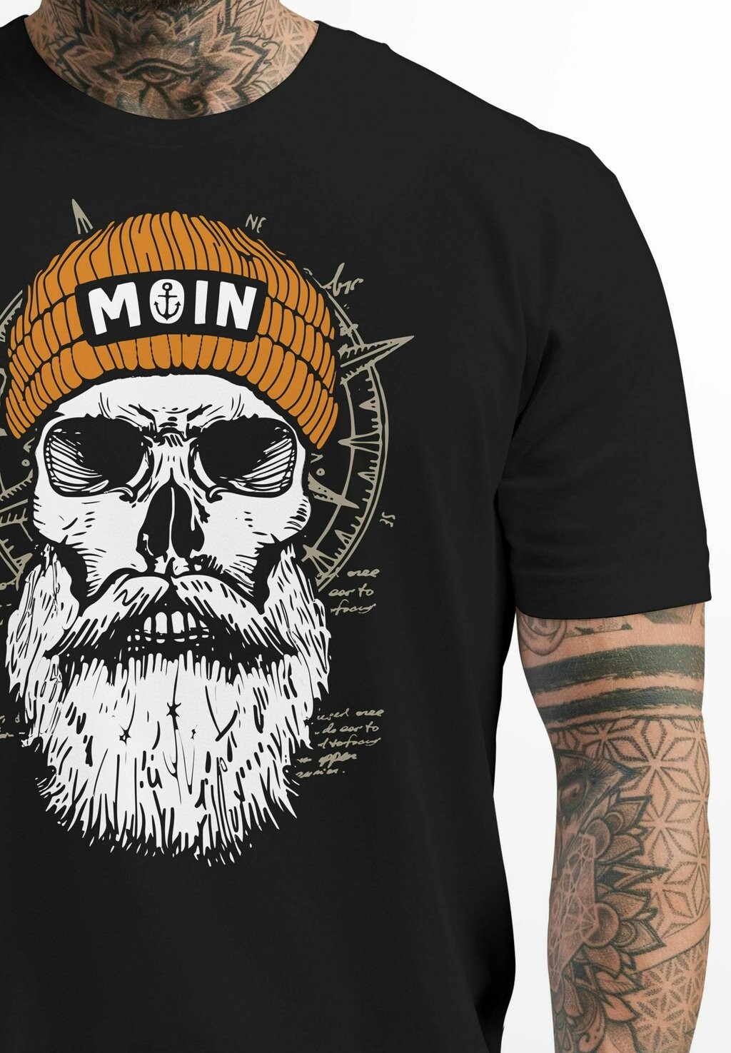 

Принт на футболке Moin Skull Windrose Kompass Totenkopf Front Fashion Streetstyle Neverless, черный