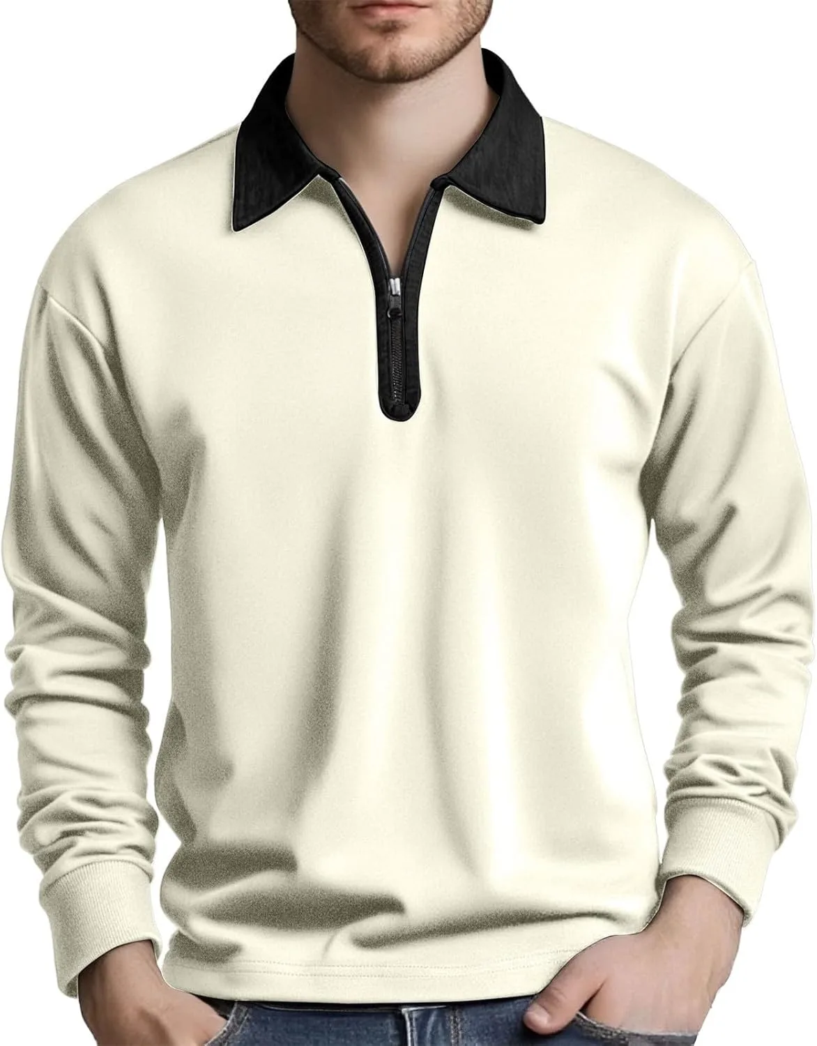 

Мужская поло с длинным рукавом и лацканом на молнии