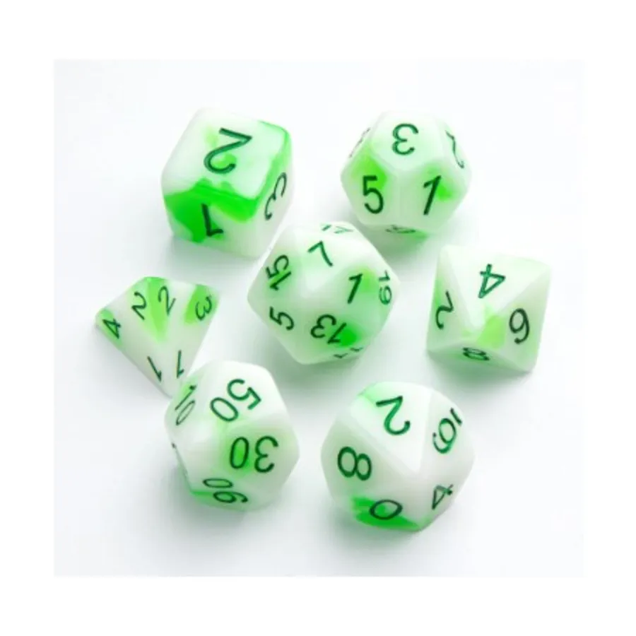 

Набор светящихся в темноте полигональных кубиков — токсичные камни (7), Dice (GameGenic)