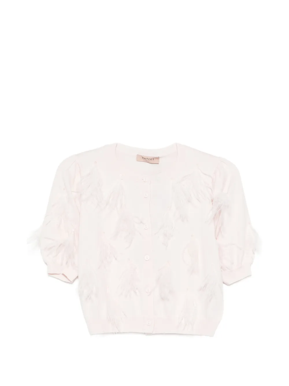 

Кардиган с отделкой из перьев Twinset, розовый