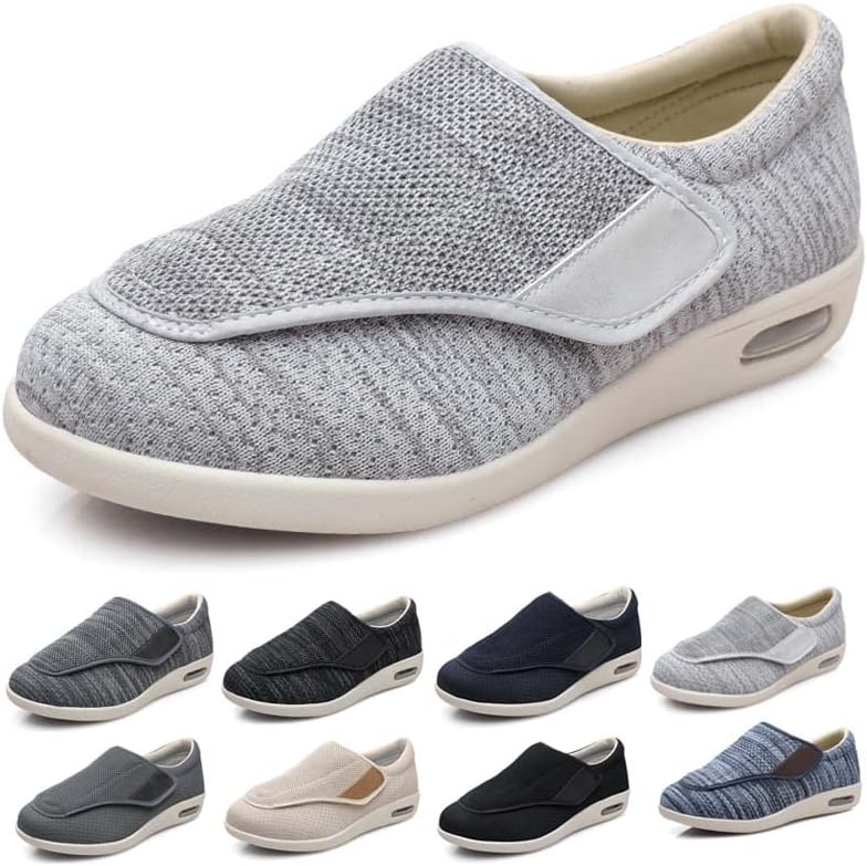 

Женские кроссовки для ходьбы с поддержкой свода стопы, регулируемой застежкой, дышащие, легкие, с широкой платформой, противоскользящие, с воздушной подушкой для отекших ног, отеков, мужской размер 10/женский 11 Generic, светло-серый