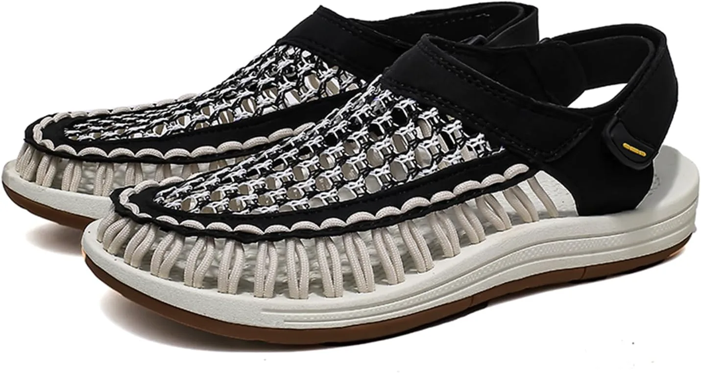 Men's Woven Slip-On Сандалии Breathable Flat Сандалии Lightweight Mesh Сандалии for Men Outdoor Black Casual Water Shoes Dacnakby, белый