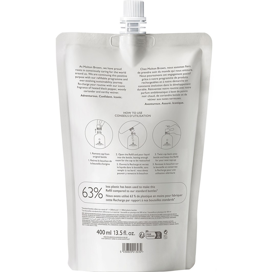 Мыло для тела body essentials re-charge black pepper bath & shower gel Molton Brown, объем 400 мл - refill — фото 2
