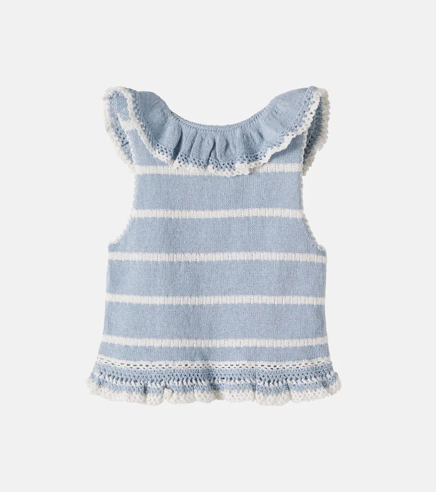 Полосатый вязаный топ из хлопковой смеси Zimmermann Kids, синий — фото 3