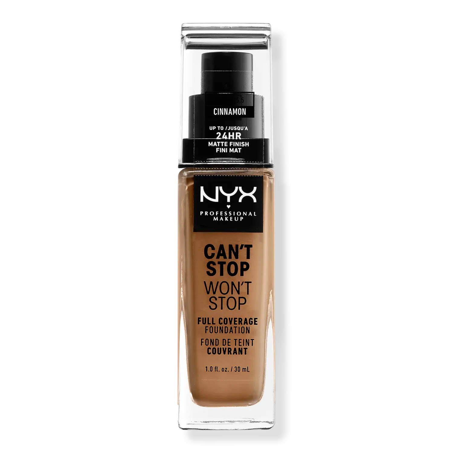 

Тональная основа Can't Stop Won't Stop с матовым покрытием, обеспечивающая полное покрытие в течение 24 часов. NYX Professional Makeup, Cinnamon (medium w/ neutral undertone)