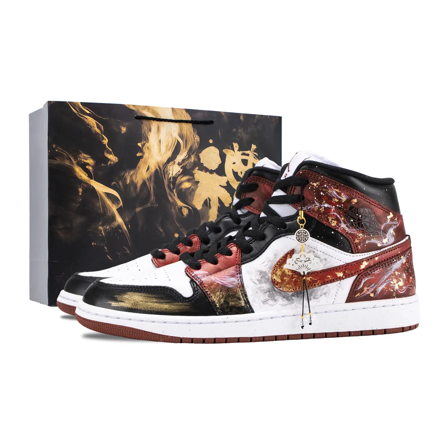 

Jordan Кроссовки Air 1 Fire Qilin Abrasion Resistant Mid top Vintage Basketball Shoes Unisex Black Red