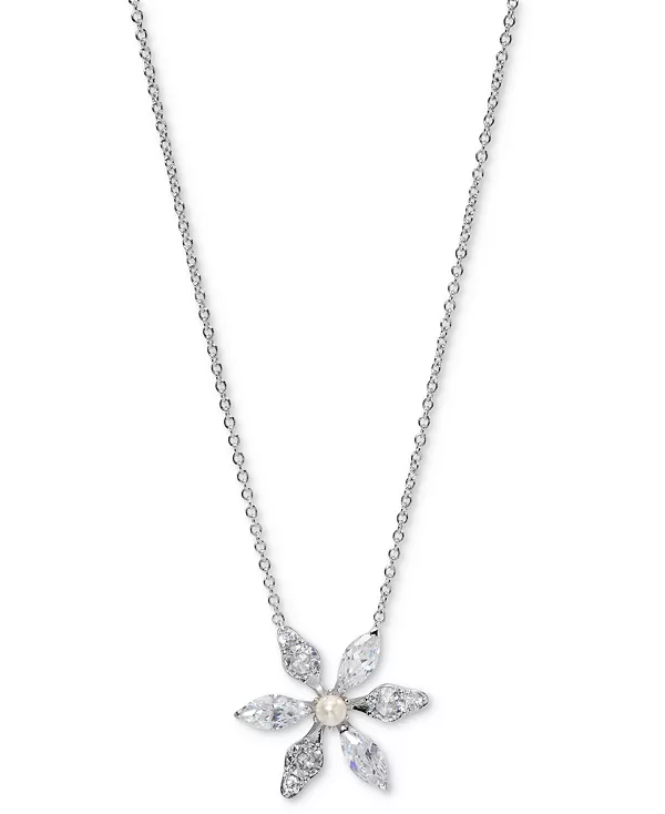 

Ожерелье с подвеской в виде цветка из кубического циркония и искусственного жемчуга, 16 дюймов + удлинитель 2 дюйма, эксклюзивно в Macy's Eliot Danori, rhodium
