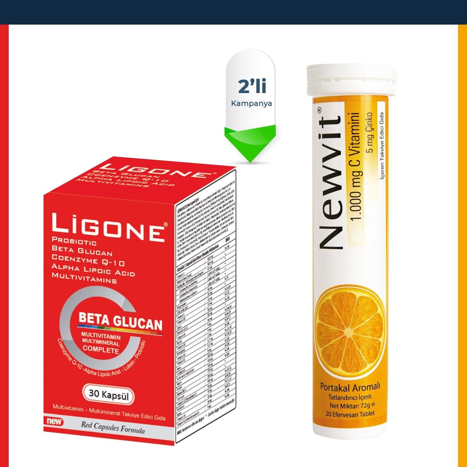 

Добавка Newdrog Ligone Beta Glucan, 30 капсул + шипучий витамин C Newvit