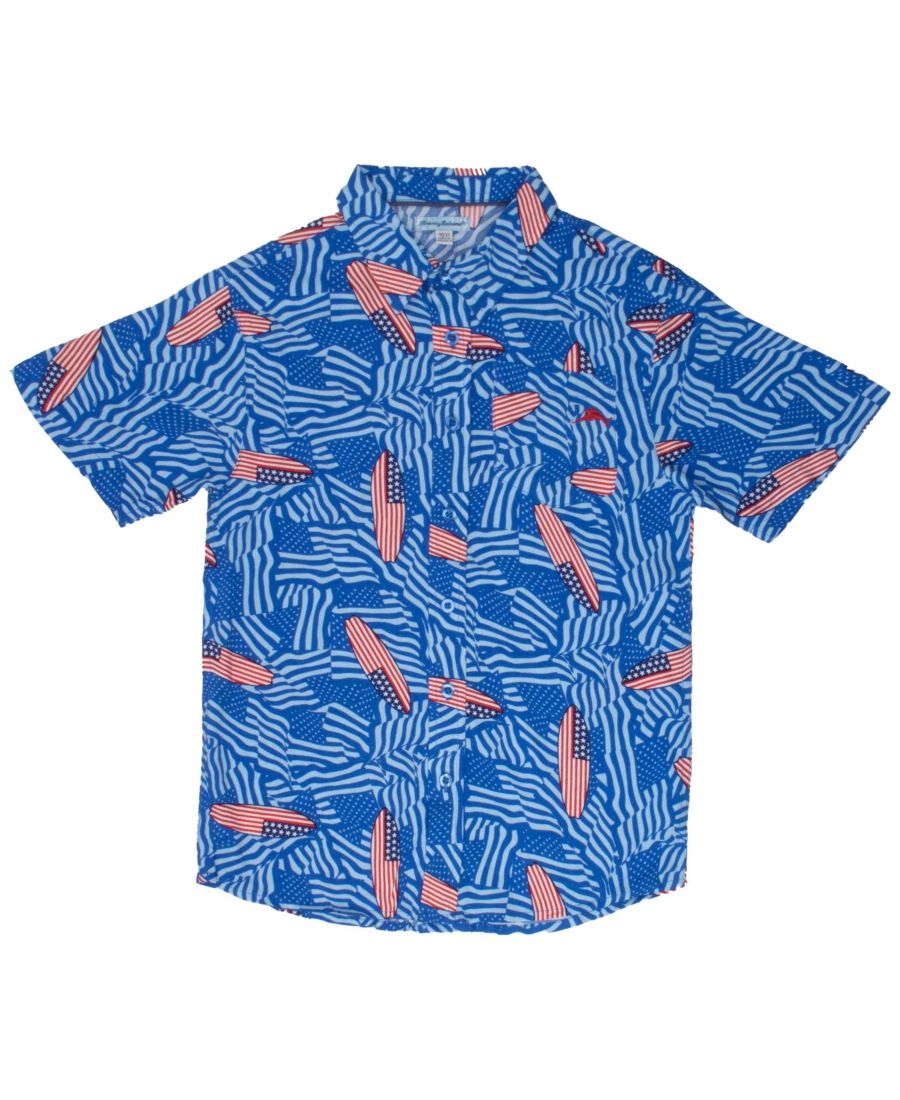

Классическая тканая рубашка с коротким рукавом на пуговицах для мальчиков Tommy Bahama, American flag