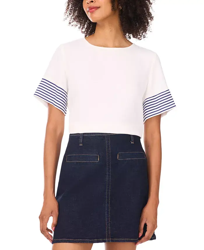 

Женский топ с круглым вырезом и полосатыми рукавами Vince Camuto