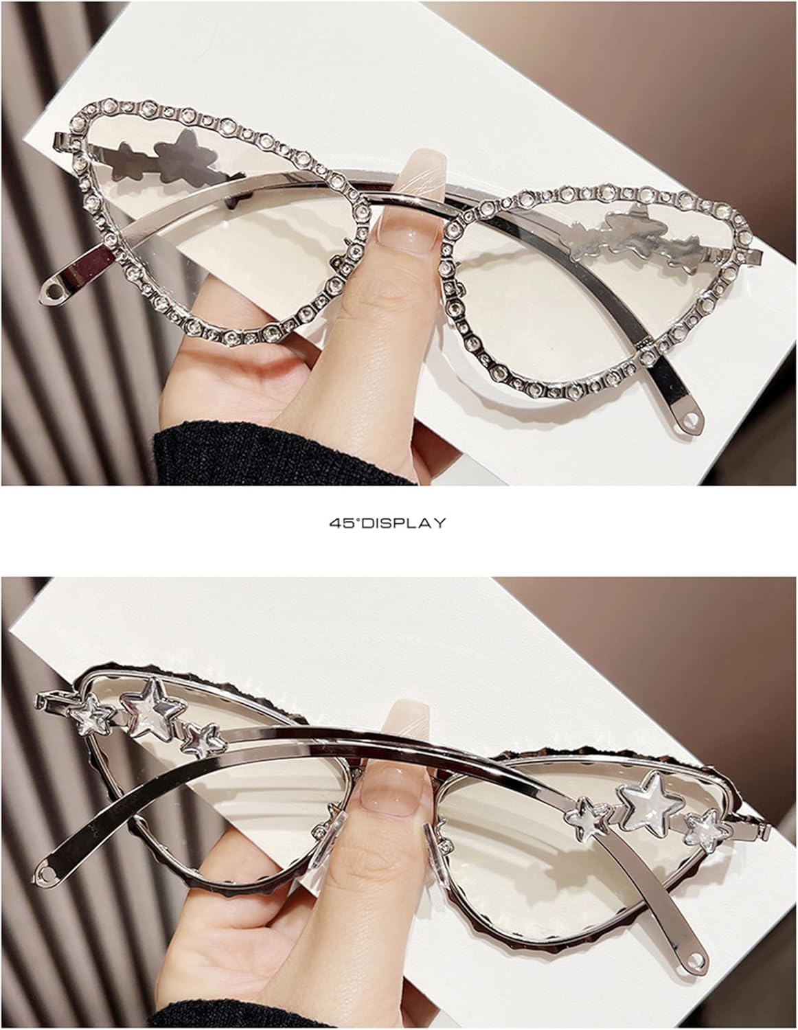 

Женские модные солнцезащитные очки Bullabulling с кошачьими глазами и бриллиантами, украшенные стразами, роскошные, для вечеринок, с металлическим звёздным рисунком и защитой от УФ-излучения UV400, C2