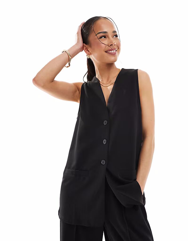 

Удлиненный жилет Vero Moda из крепового джерси черного цвета