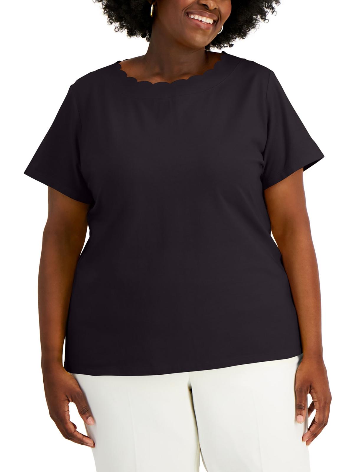 

Плюс Женская футболка с фестончатым узором и коротким рукавом Anne Klein, цвет anne black