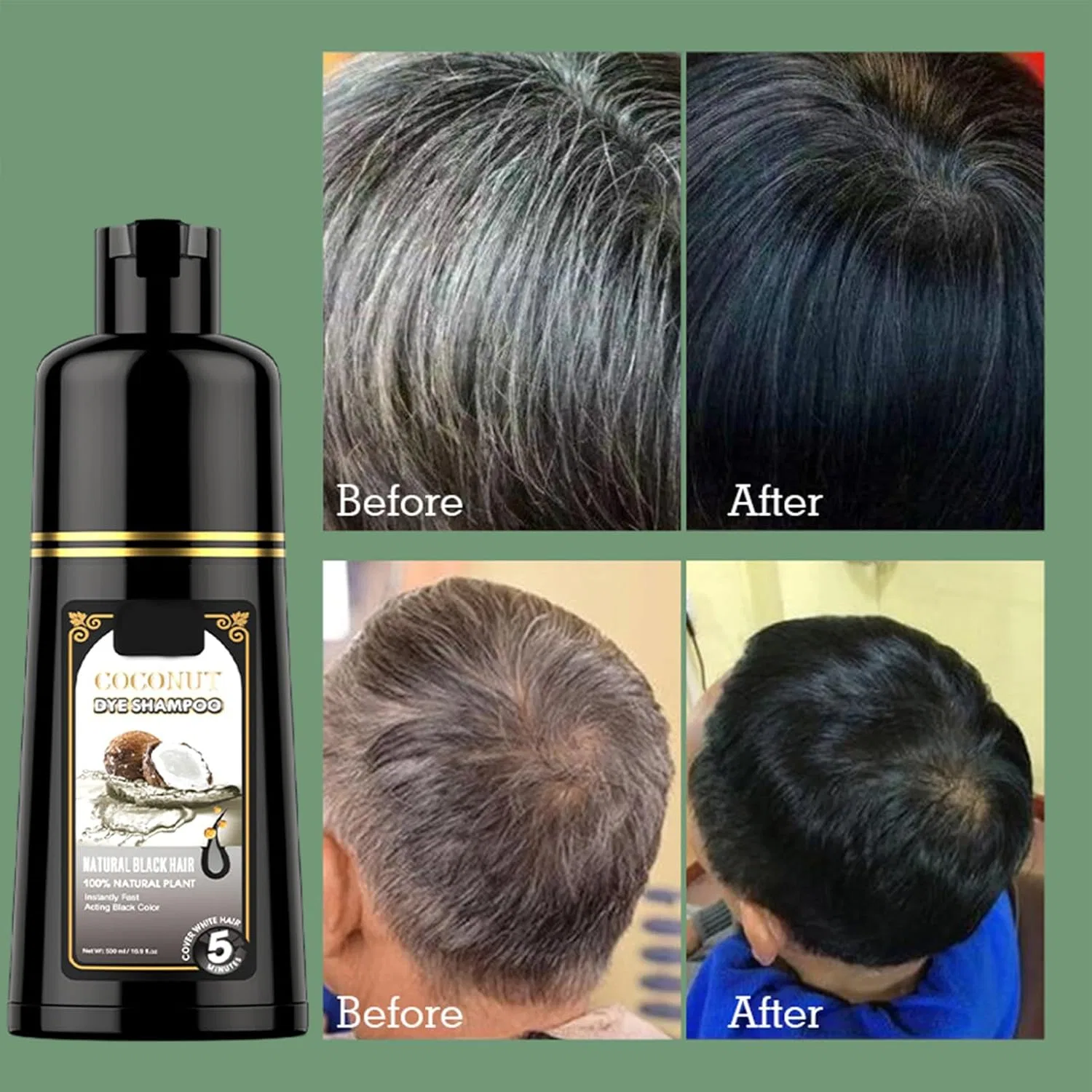 Шампунь-краска для волос Black Hair Dye Herbals 500 мл Générique — фото 3