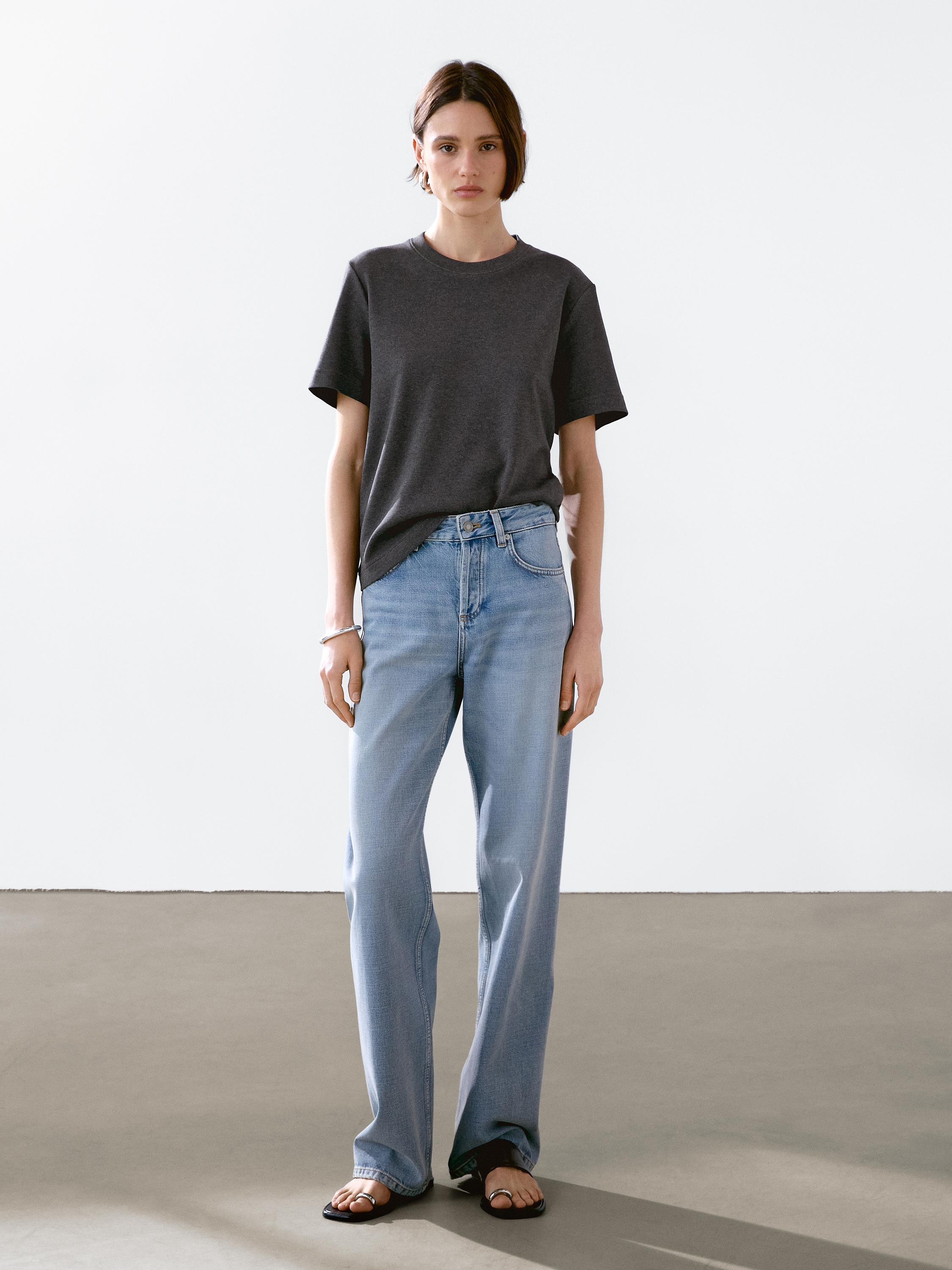 

Футболка из 100% хлопкового интерлока с круглым вырезом Massimo Dutti, антрацитово-серый