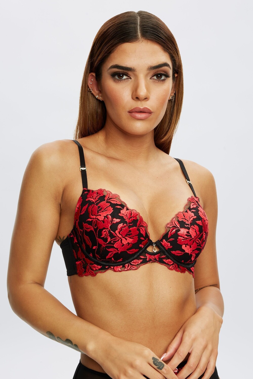 

Бюстгальтер the Hero с глубоким вырезом и цветочным принтом Ann Summers, черный