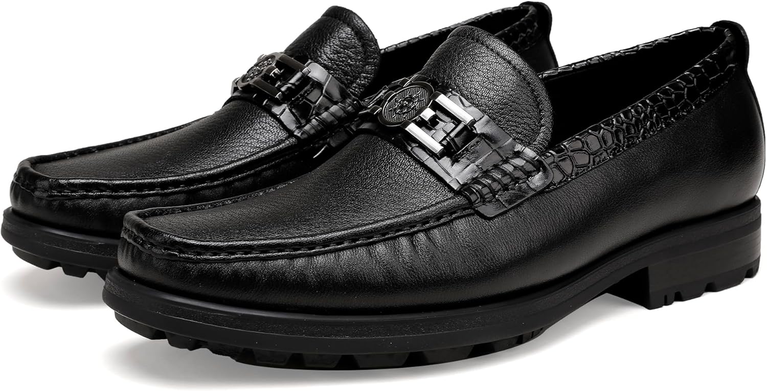 

Мужские туфли-лоферы на платформе, модные слипоны с металлической пряжкой, повседневные и праздничные туфли, лоферы для бизнеса и свадеб, кожаные классические туфли для мужчин Generic, черный