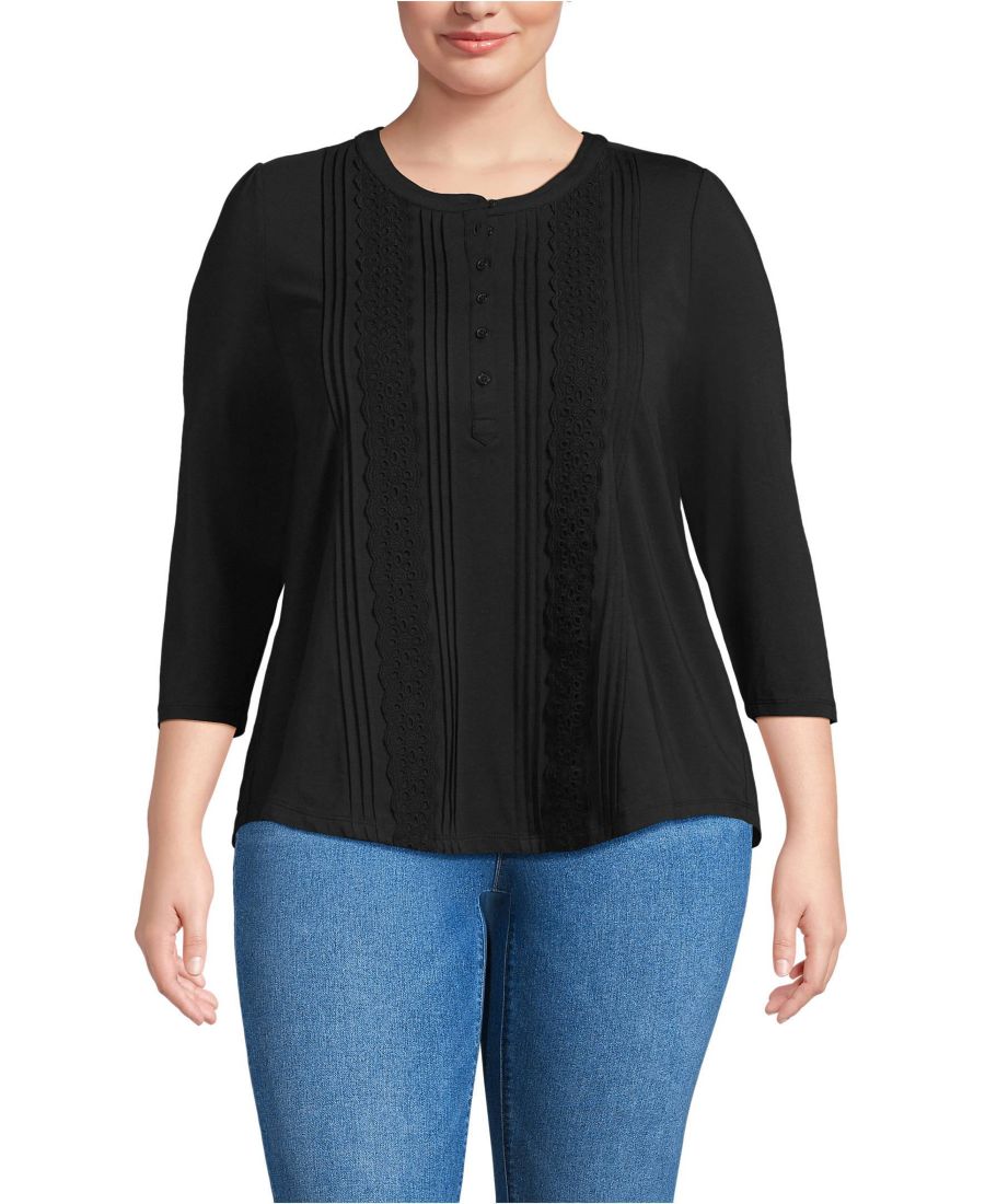 

Женская футболка больших размеров с рукавами 3/4, из легкого трикотажа, украшенная вышивкой Lands' End, Black, Черный, Женская футболка больших размеров с рукавами 3/4, из легкого трикотажа, украшенная вышивкой Lands' End, Black