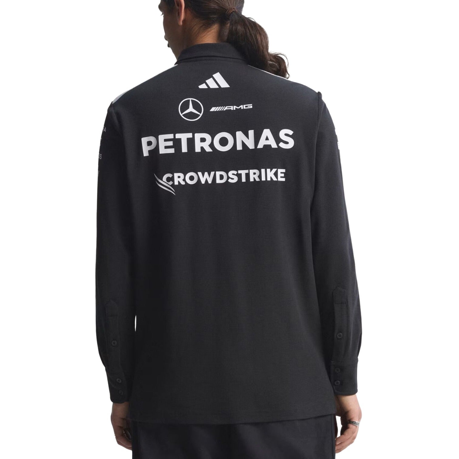 Футболка-поло Adidas x Mercedes AMG Petronas Formula 1 Team Engineers с длинными рукавами, черная — фото 2