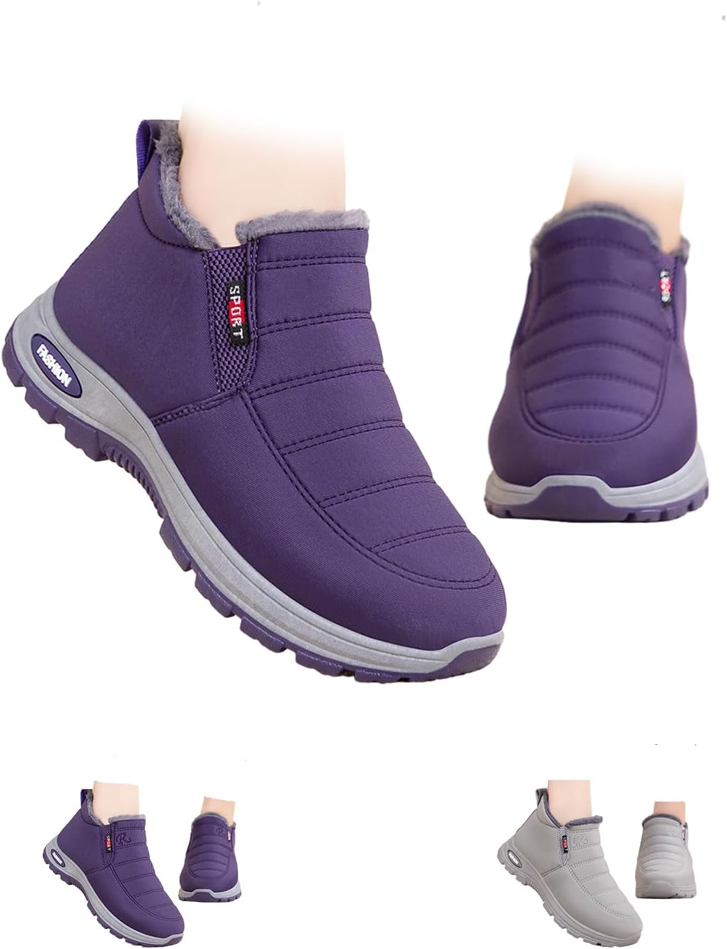 

Мужские и женские зимние ботинки с флисовой подкладкой - теплые зимние ботильоны на каждый день, легкие с пушистой подкладкой и поддержкой свода стопы, водонепроницаемые для прогулок на открытом воздухе Generic, фиолетовый