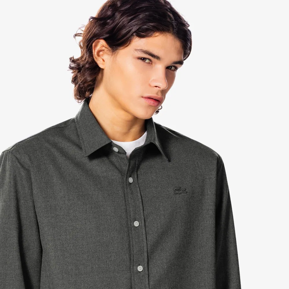 Мужская фланелевая однотонная рубашка серая от Lacoste — фото 2