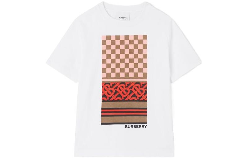 

Футболка детская Burberry, белый / серо-коричневый