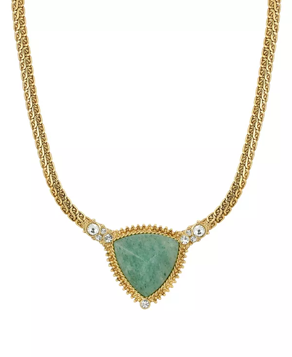 

Ожерелье из золотистого полудрагоценного камня с треугольными камнями 2028, green