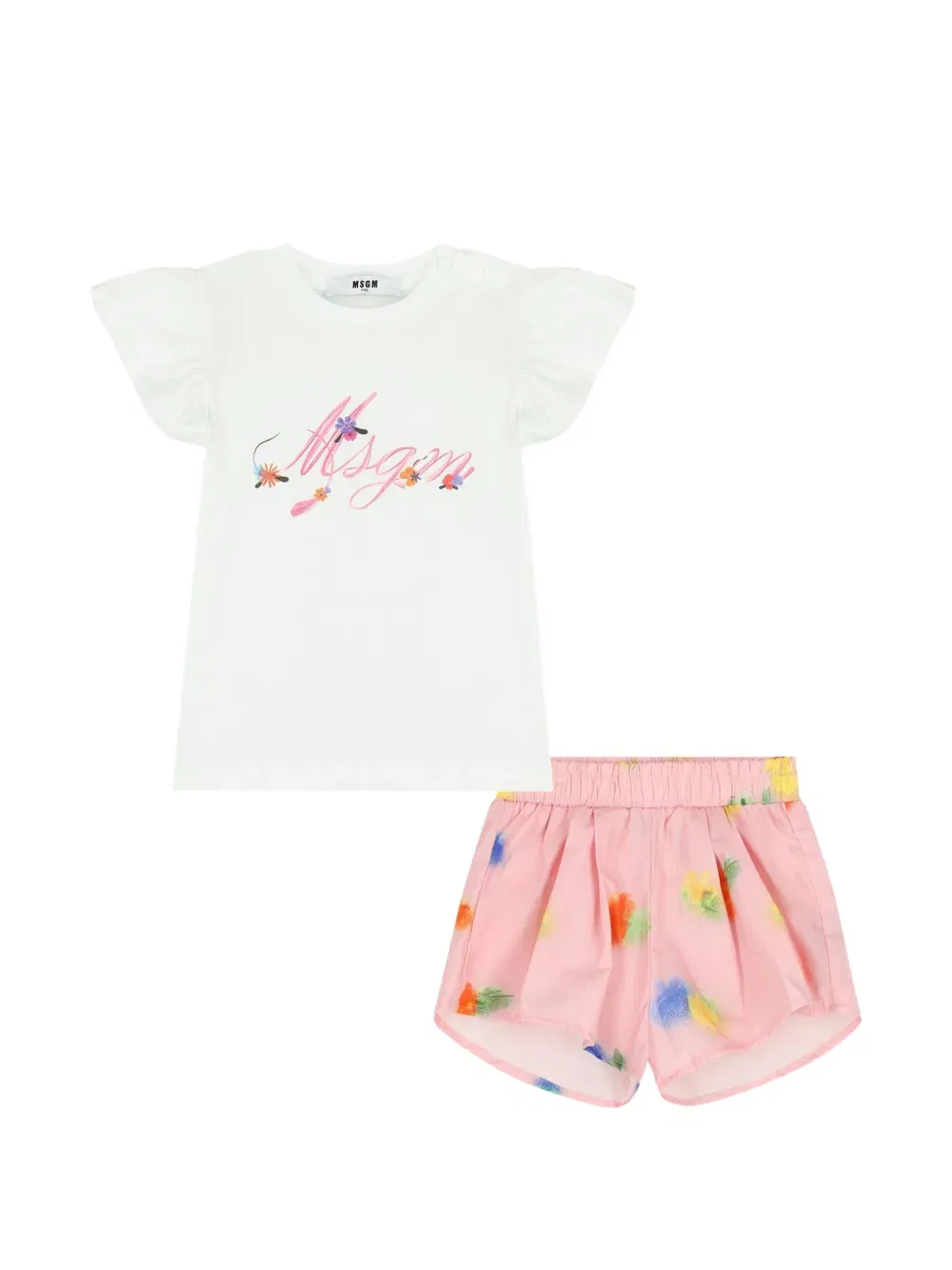 Комплект из топа и шортов с цветочным принтом Msgm Kids, белый