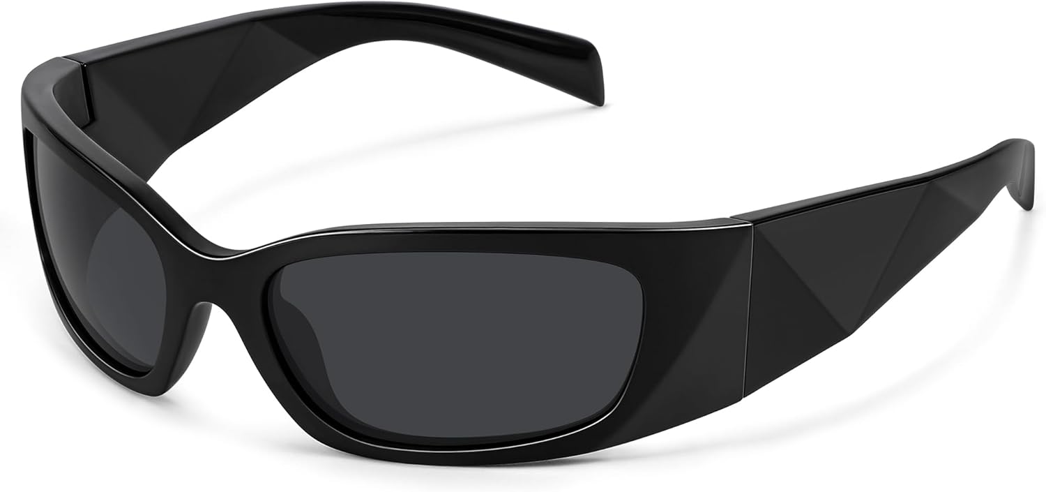 

Ретро-солнцезащитные очки с обтекаемой формой для женщин, модные винтажные солнцезащитные очки в стиле Y2k с защитой от УФ-излучения FZN827 Fozono, Black Frame/Gray Lens