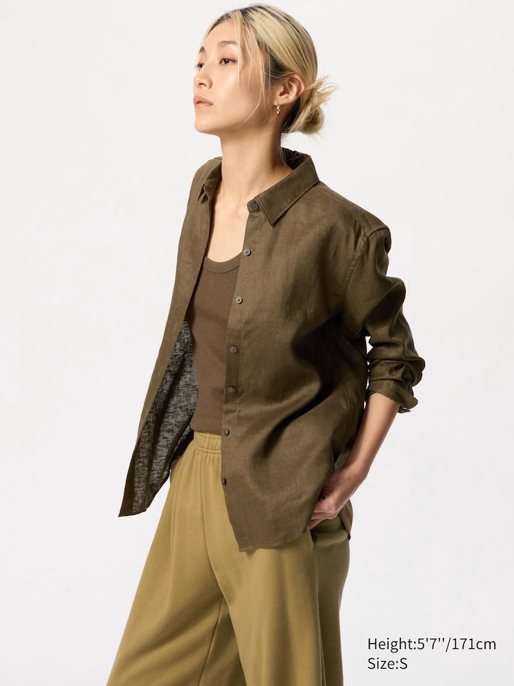 

Рубашка из 100% льна премиум-класса Uniqlo, цвет 57 зеленый