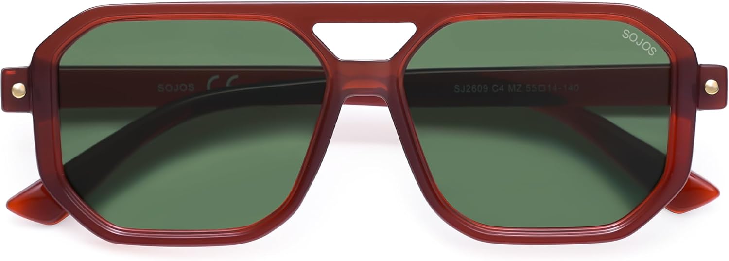 

Солнцезащитные очки-авиаторы SOJOS Retro Polarized Square Aviator для женщин и мужчин, винтажный стиль 70-х, защита от УФ-излучения UV400, модель SJ2609, Milky Brown Green Lens