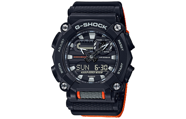 

CASIO Часы Men Liquid Crystal/Analog Dual Display Series Black Watch GA-900C-1A4, Black Dial Orange Strap