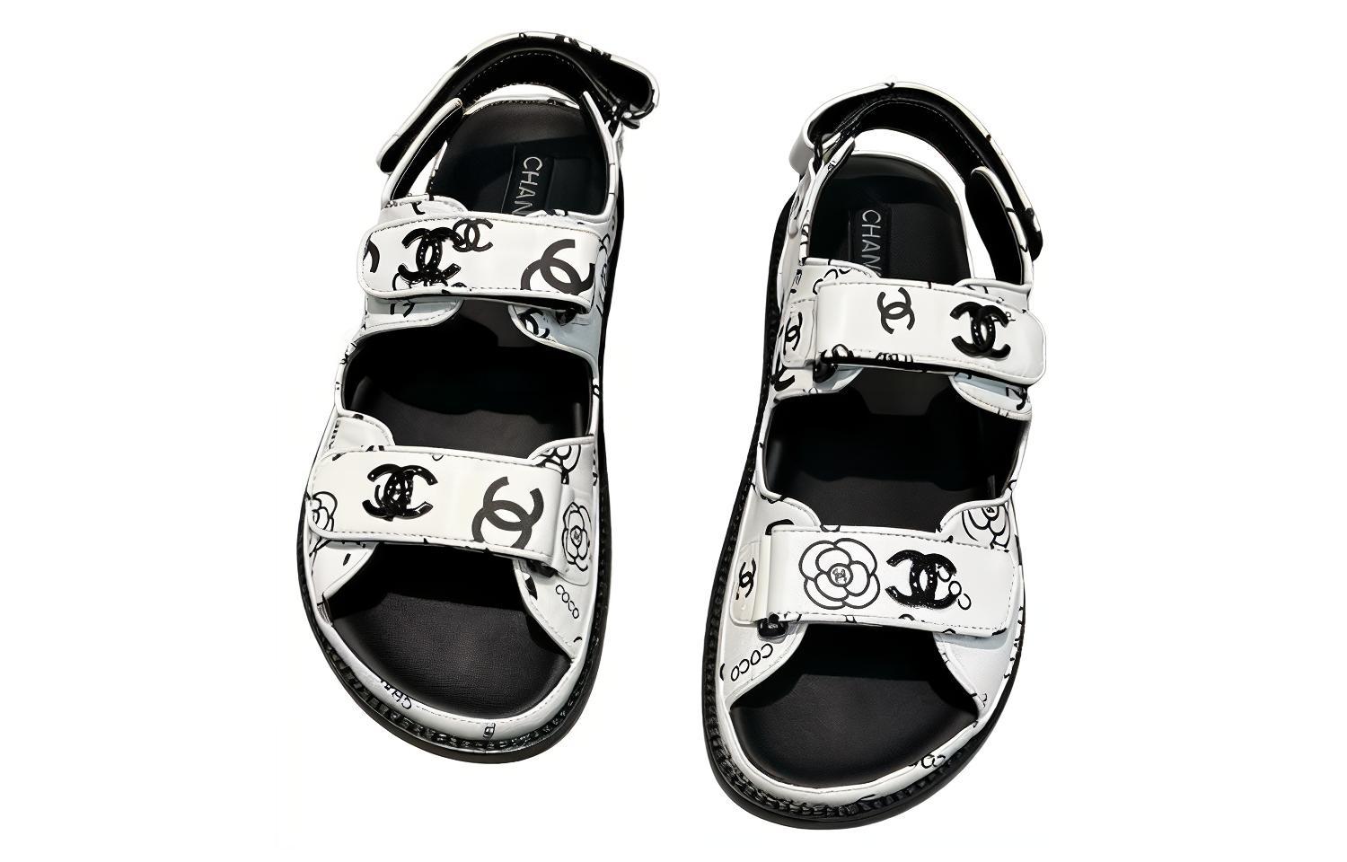 Женские сандалии на одной брезке черно-белые CHANEL — фото 2