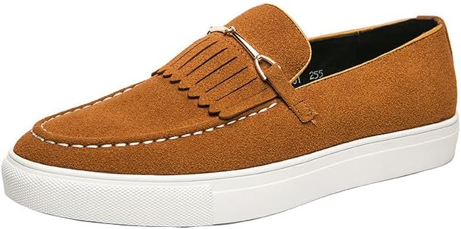 

Мужские замшевые лоферы Santimon, туфли без шнурков, плоские лоферы с металлической пряжкой, тассельные повседневные туфли для смокинга, Tan