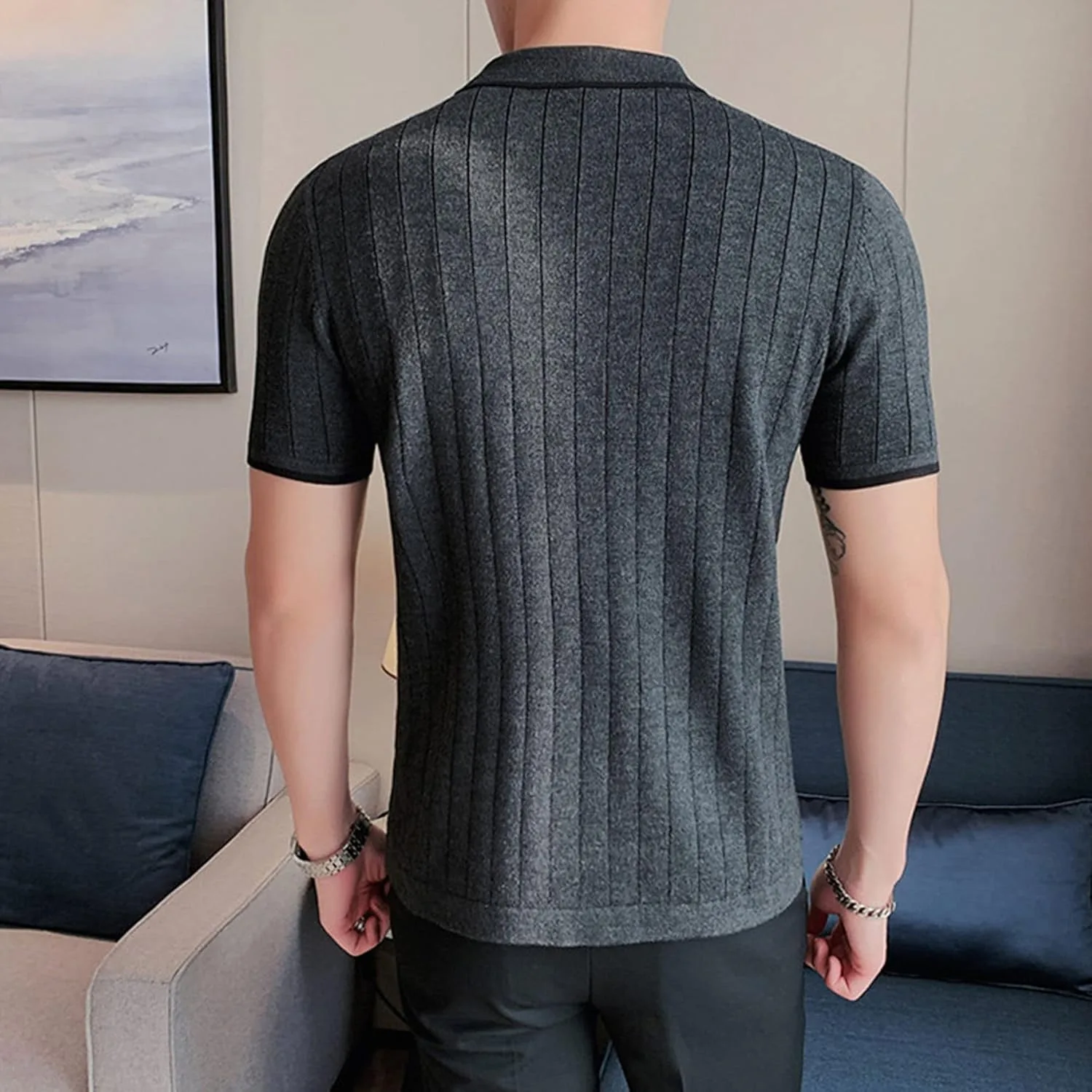 Мужская поло с лацканом Regular Slim Fit в полоску — фото 3
