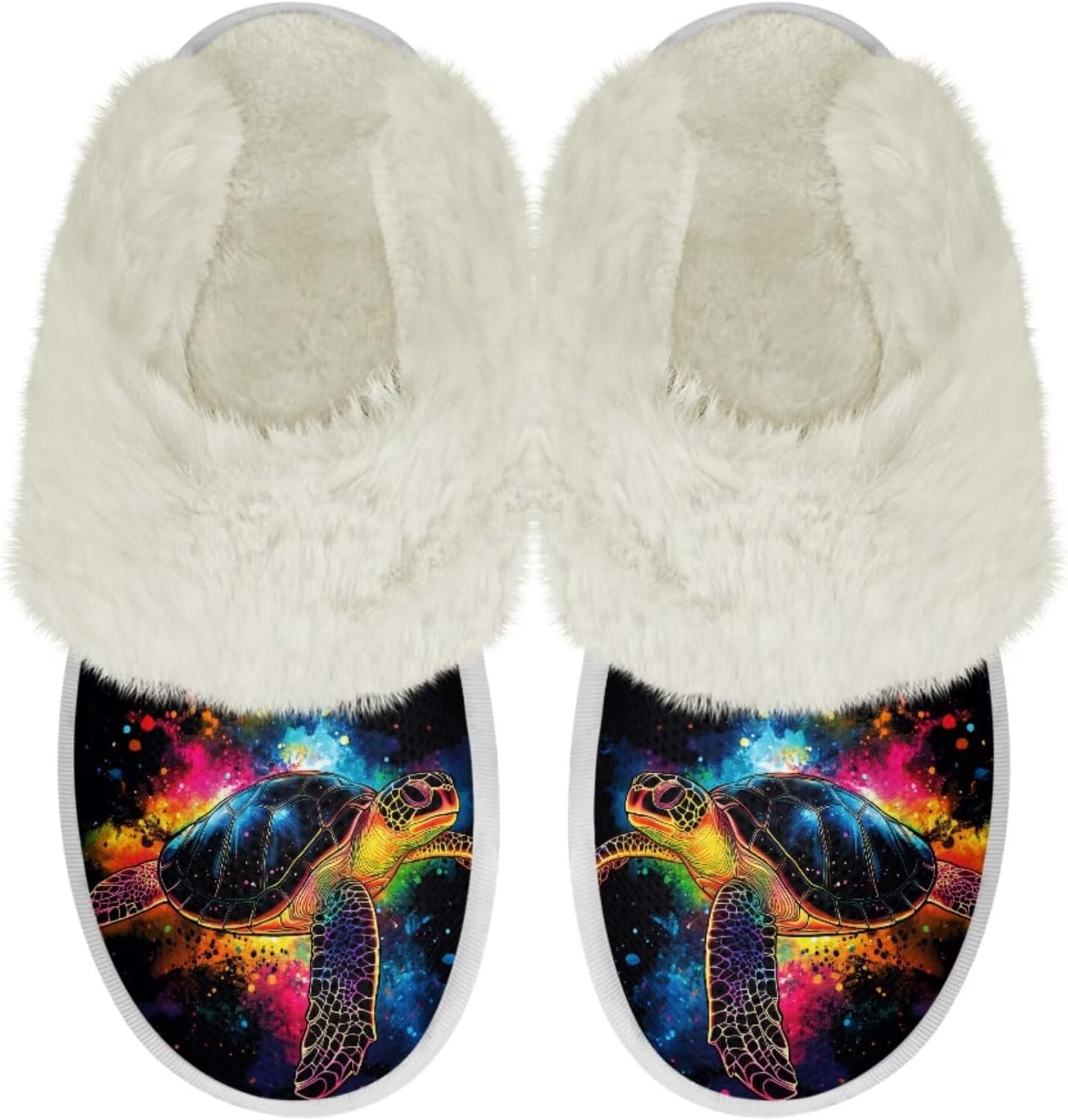 

Женские и мужские тапочки с мехом, легкие домашние тапочки с противоскользящей подошвой, повседневная обувь для дома Chririnla, Rainbow Splash Turtle