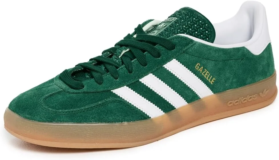 Мужские кроссовки Adidas Gazelle Indoor с шнуровкой, повседневные - зеленые, зеленый/белый