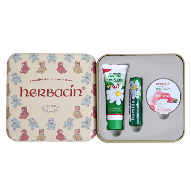 Herbacin Крем для рук Little Chamomile в подарочной коробке с мишкой и шоппером, увлажняющий, 20 мл + 4,8 г + 20 мл, 6-Piece Set — фото 4