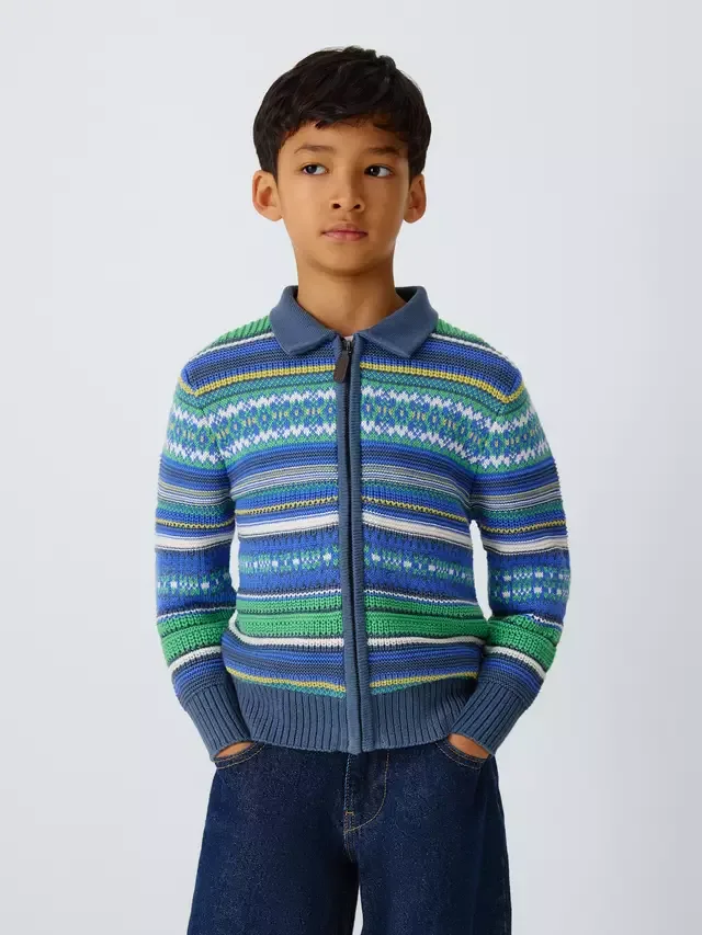 Детский кардиган Fair Isle на молнии, синий, зеленый, красный John Lewis