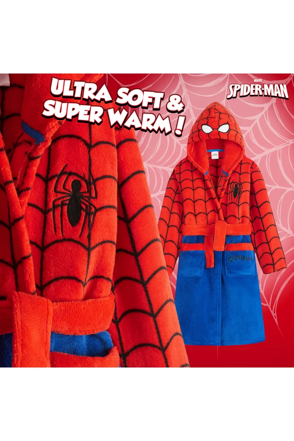 Халат Spiderman флисовый Marvel, красный — фото 4