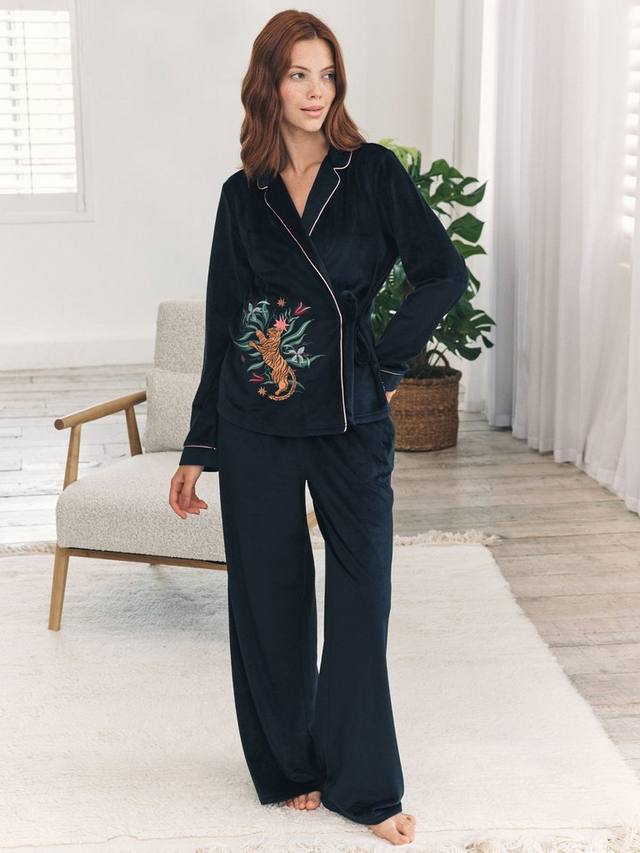 

Вышитый пижамный комплект из велюра с волшебным тигром Chelsea Peers, Navy