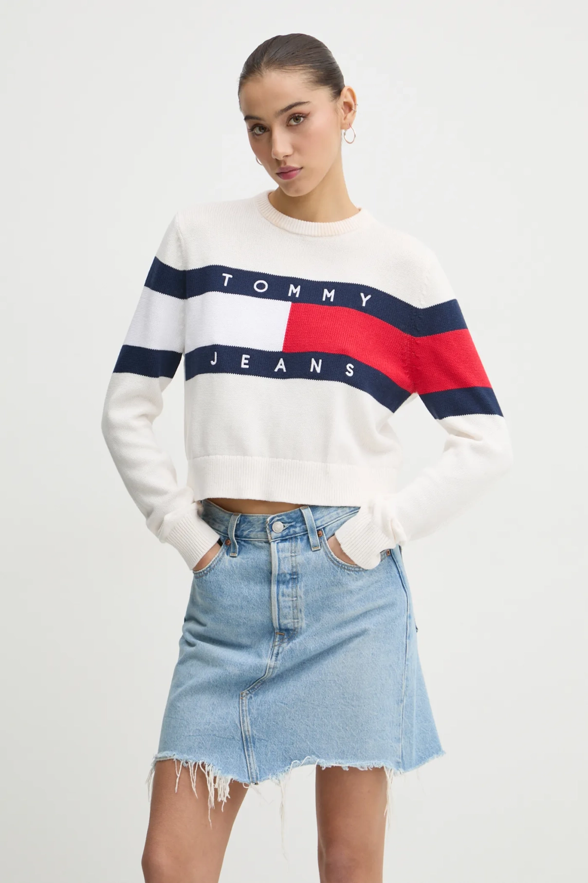 

Хлопковый свитер Tommy Jeans, бежевый