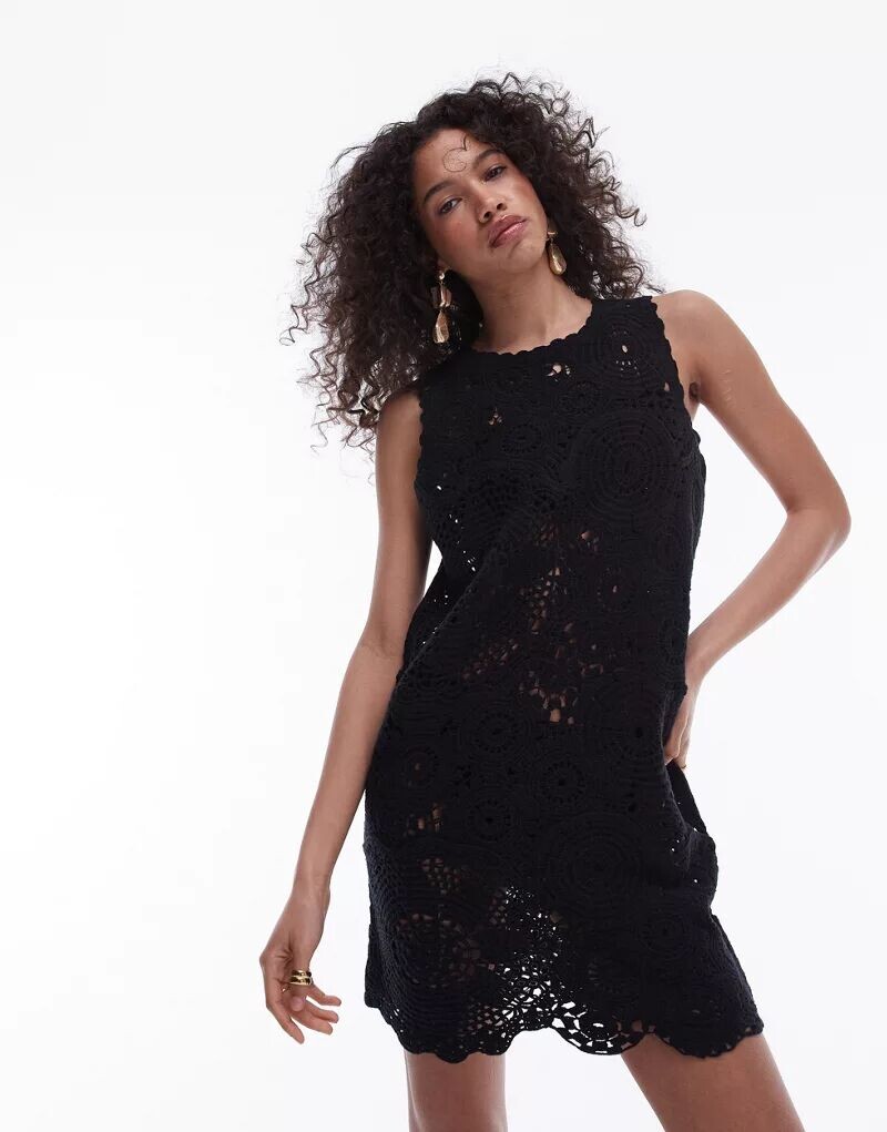 

Черное трикотажное платье мини крючком Topshop