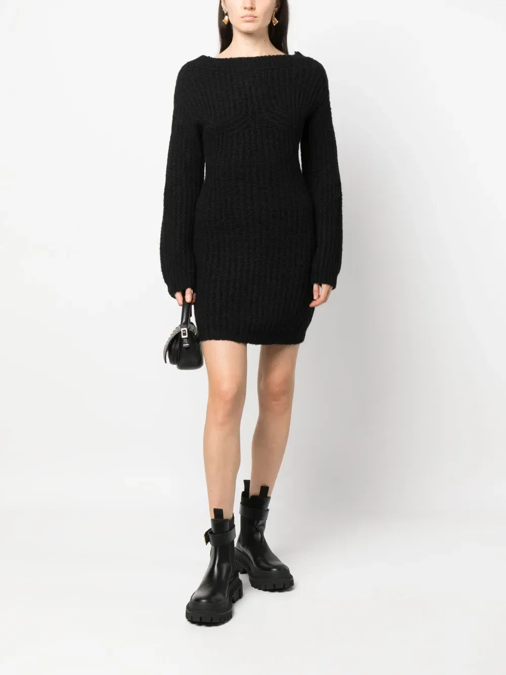 Трикотажное платье мини Alp с открытыми плечами Dsquared2, черный — фото 2